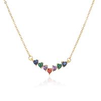 Cubic Zircon Micro Pave Brass Necklace, Heart, real gold plated & micro pave cubic zirconia & for woman, multi-colored Approx 19.68 Inch 
