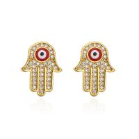 Evil Eye Earrings, Brass, Hand, real gold plated, micro pave cubic zirconia & for woman & enamel 