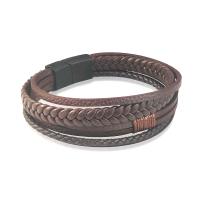 Cowhide Bracelets, with 304 Stainless Steel, handmade, multilayer & braided bracelet & Unisex, brown, 205mm 