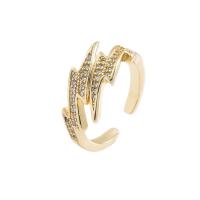 Цирконий Micro Pave Латунь палец кольцо, плакированный настоящим золотом, Регулируемый & инкрустированное микро кубического циркония & Женский, золотой, продается PC