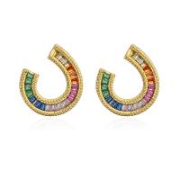Cubic Zirconia Micro Pave Brass Earring, real gold plated & micro pave cubic zirconia & for woman & with plastic pearl 