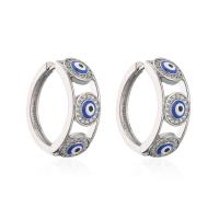 Evil Eye Earrings, Brass, platinum plated, micro pave cubic zirconia & for woman & enamel 