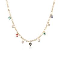 Evil Eye Jewelry Necklace, Brass, real gold plated & micro pave cubic zirconia & for woman & enamel, multi-colored Approx 17.7 Inch 