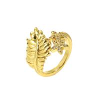 Латунь Манжеты палец кольцо, плакированный настоящим золотом, Регулируемый & инкрустированное микро кубического циркония & Женский, золотой, продается PC