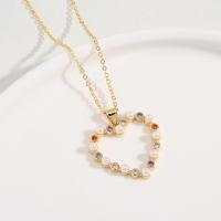 Rhinestone Brass Necklace, with Plastic Pearl, with 2.75 inch extender chain, Heart, real gold plated, for woman & with rhinestone, 24mm Approx 14.96 Inch 