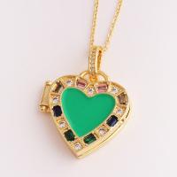 Fashion Locket Necklace, Brass, with 2.75 inch extender chain, Heart, 18K gold plated, micro pave cubic zirconia & for woman & enamel, 23mm Approx 14.96 Inch 
