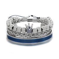 Titanium Steel Bracelet & Bangle, Brass, with Titanium Steel, Crown, plated, three pieces & fashion jewelry & Unisex & with rhinestone 