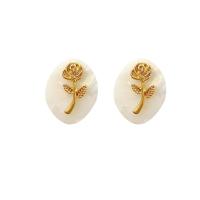 Resin Zinc Alloy Earring, with Resin, Rose, high quality plated, fashion jewelry & for woman, golden 