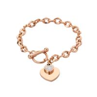 Titanium Steel Bracelet & Bangle, Heart, Vacuum Ion Plating, fashion jewelry & for woman & with rhinestone cm 