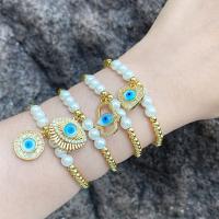 Evil Eye Jewelry Bracelet, Brass, with Plastic Pearl, 18K gold plated, fashion jewelry & micro pave cubic zirconia & for woman cm 