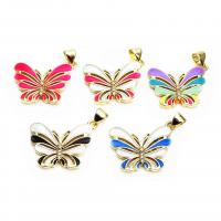 Enamel Brass Pendants, Butterfly, gold color plated, Unisex & micro pave cubic zirconia Approx 