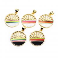 Enamel Brass Pendants, Flat Round, gold color plated, Unisex Approx 
