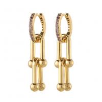 Huggie Hoop Drop Earring, Brass, real gold plated, micro pave cubic zirconia & for woman 
