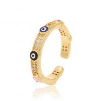 Evil Eye Jewelry Finger Ring, Brass, real gold plated, micro pave cubic zirconia & for woman & enamel, golden, 21mm 