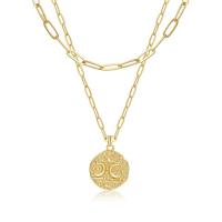 Brass Jewelry Necklace, Moon and Star, 18K gold plated, Double Layer & detachable & for woman, golden 