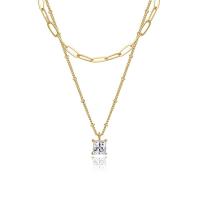 Brass Cubic Zirconia Necklace,  Square, 18K gold plated, Double Layer & detachable & micro pave cubic zirconia & for woman, golden 