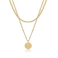 Brass Jewelry Necklace, Round, 18K gold plated, Double Layer & detachable & for woman, golden 