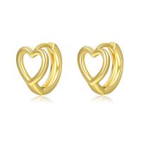 Brass Huggie Hoop Earring, Heart, gold color plated, for woman, golden, 11.4mm 