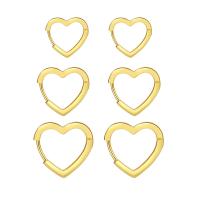 Brass Earring Set, Heart, gold color plated, three pieces & for woman, golden 