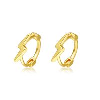 Brass Huggie Hoop Earring, Lightning Symbol, gold color plated, for woman, golden, 12.2mm 