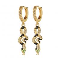 Huggie Hoop Drop Earring, Brass, Snake, gold color plated, fashion jewelry & micro pave cubic zirconia & for woman & enamel 