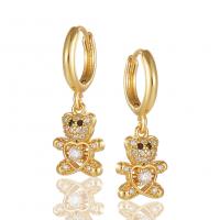 Huggie Hoop Drop Earring, Brass, Bear, gold color plated, fashion jewelry & micro pave cubic zirconia & for woman, golden 