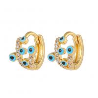 Evil Eye Earrings, Brass, gold color plated, fashion jewelry & evil eye pattern & micro pave cubic zirconia & for woman & enamel 