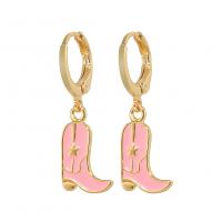 Huggie Hoop Drop Earring, Brass, Shoes, gold color plated, fashion jewelry & for woman & enamel, pink 