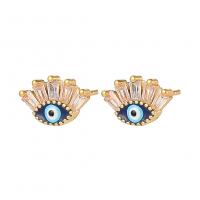 Evil Eye Earrings, Brass, gold color plated, fashion jewelry & micro pave cubic zirconia & for woman & enamel 