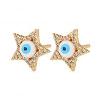 Evil Eye Earrings, Brass, Star, gold color plated, fashion jewelry & evil eye pattern & micro pave cubic zirconia & for woman 