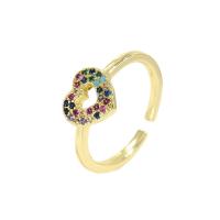 Cubic Zirconia Micro Pave Brass Finger Ring, real gold plated, Adjustable & micro pave cubic zirconia & for woman, multi-colored 