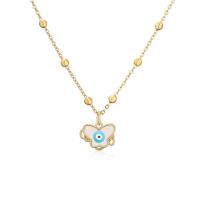 Evil Eye Jewelry Necklace, Brass, Butterfly, real gold plated, for woman & enamel Approx 19.68 Inch 