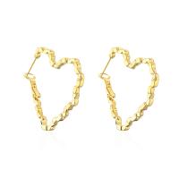 Brass Hoop Earring, Heart, real gold plated, fashion jewelry & for woman, gold 
