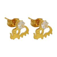 Stainless Steel Cubic Zirconia Stud Earring, 304 Stainless Steel, Galvanic plating, imitation cubic zirconia & for woman, gold 