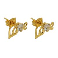 Stainless Steel Cubic Zirconia Stud Earring, 304 Stainless Steel, Galvanic plating, imitation cubic zirconia & for woman, gold 