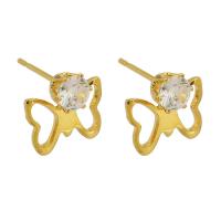 Stainless Steel Cubic Zirconia Stud Earring, 304 Stainless Steel, Butterfly, Galvanic plating, imitation cubic zirconia & for woman, gold 