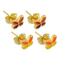 Stainless Steel Stud Earring, 304 Stainless Steel, Butterfly, Galvanic plating, for woman & enamel 