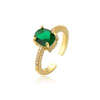 Circón cúbico anillo de dedo de latón, metal, chapado en oro real, Ajustable & micro arcilla de zirconia cúbica & para mujer, verde, diámetro interior:aproximado 18mm, Vendido por UD