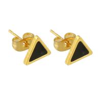 Stainless Steel Stud Earring, 304 Stainless Steel, Triangle, Galvanic plating, for woman & enamel, black 