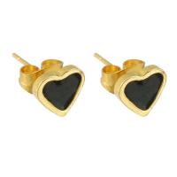 Stainless Steel Stud Earring, 304 Stainless Steel, Heart, Galvanic plating, for woman & enamel, black 