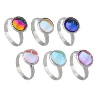 Stainless Steel Finger Ring, 304 Stainless Steel, with Glass, Vacuum Ion Plating, for woman 