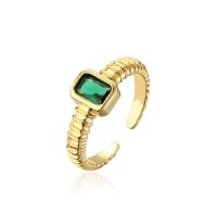 Cubic Zircon Brass Finger Ring, real gold plated, Adjustable & micro pave cubic zirconia & for woman, green 