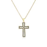Cubic Zircon Micro Pave Brass Necklace, Cross, Vacuum Ion Plating, micro pave cubic zirconia & for woman Approx 19.68 Inch 