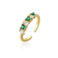 Brass Cuff Finger Ring, real gold plated, Adjustable & micro pave cubic zirconia & for woman, green 