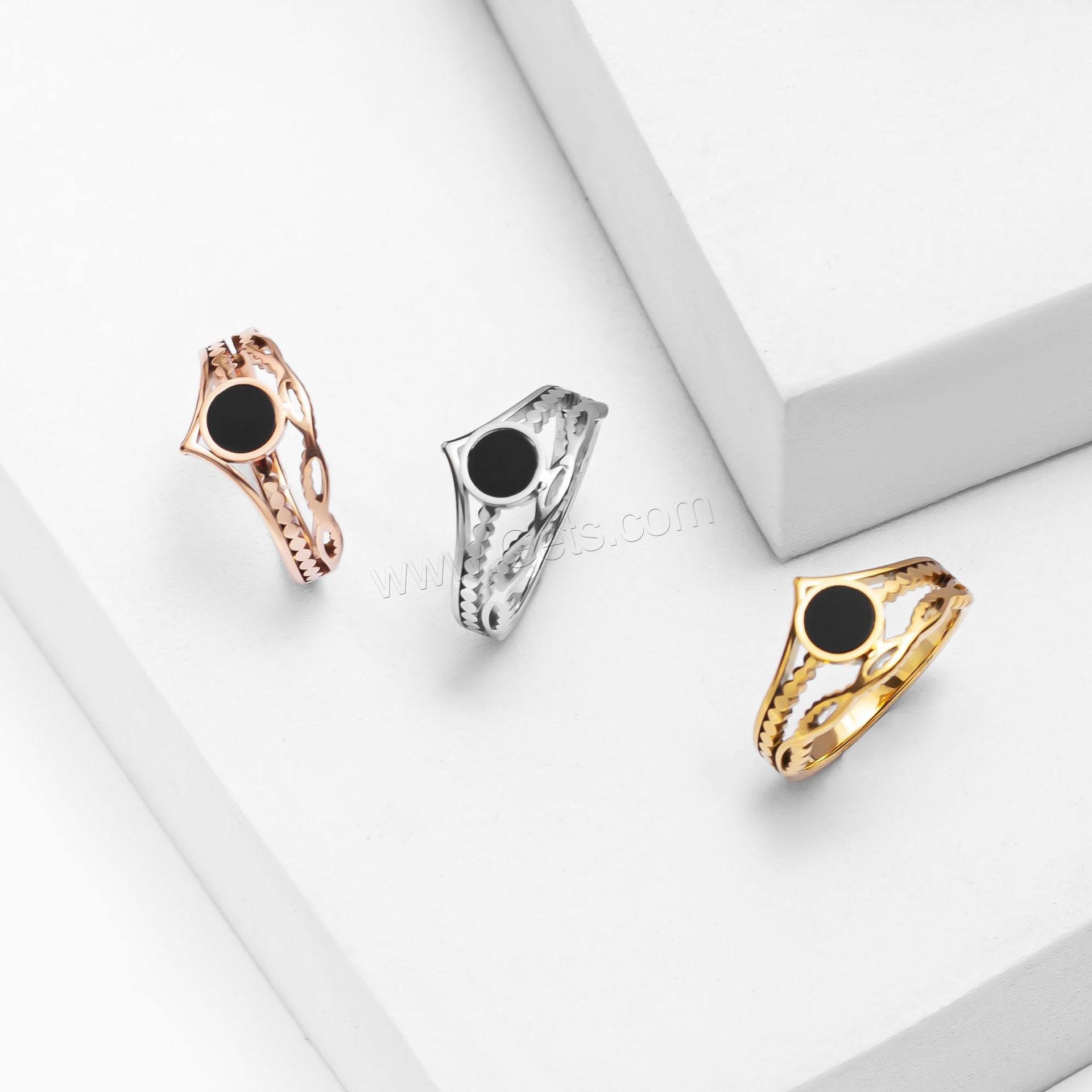 Stainless Steel Finger Ring, 304 Stainless Steel, with Black Shell, Vacuum Ion Plating, different size for choice & for woman & hollow, more colors for choice, US Ring Size:6-9, Sold By PC