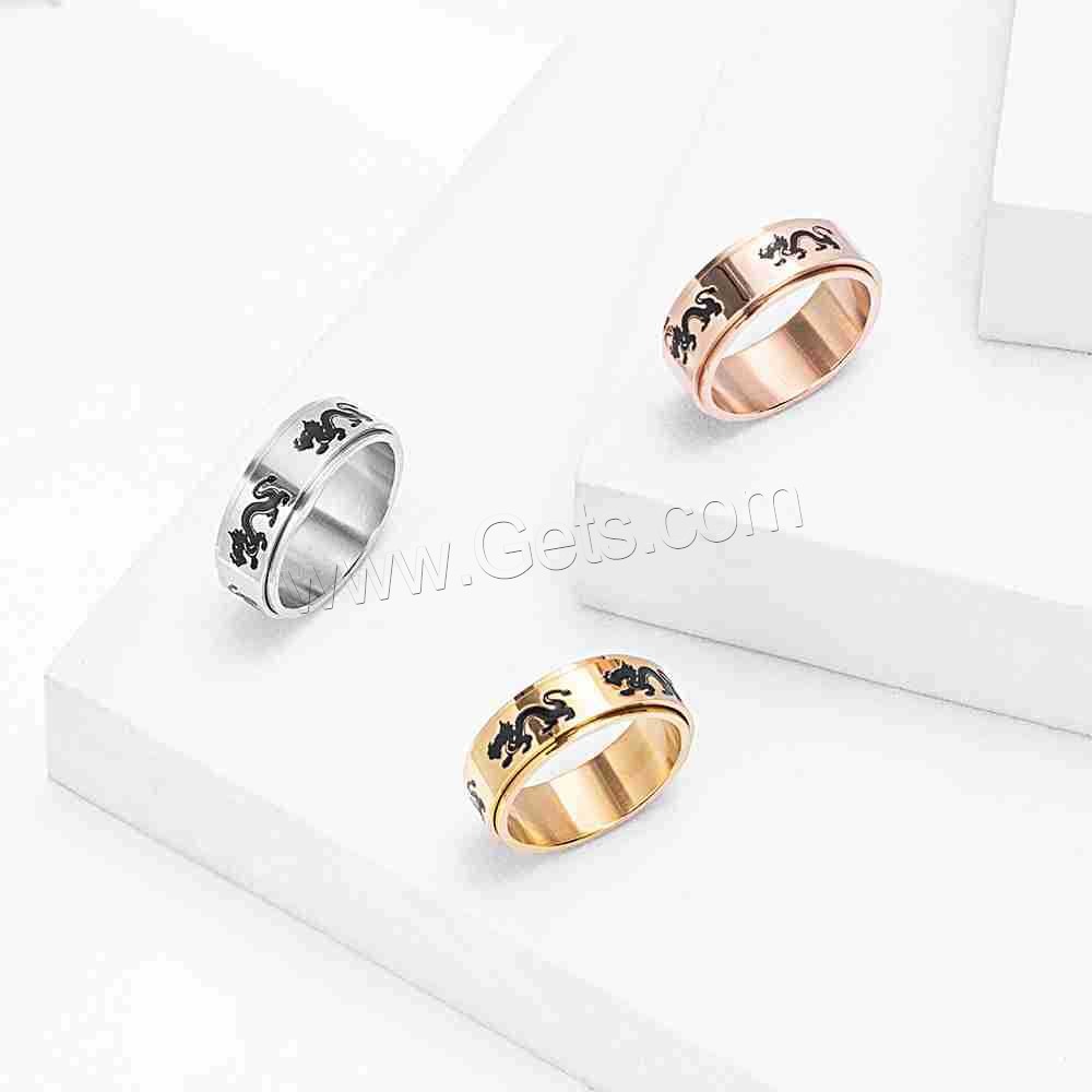 Esmalte de acero inoxidable anillo de dedo, acero inoxidable 304, Recubrimiento iónico al vacío, rotativo & unisexo & diverso tamaño para la opción, más colores para la opción, tamaño:6-12, Vendido por UD