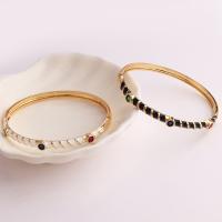 Brass Bangle, 18K gold plated, micro pave cubic zirconia & for woman & enamel 