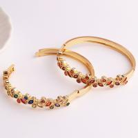 Brass Bangle, 18K gold plated, micro pave cubic zirconia & for woman 