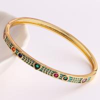 Brass Bangle, 18K gold plated, micro pave cubic zirconia & for woman & enamel 