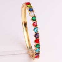 Brass Bangle, Heart, 18K gold plated, micro pave cubic zirconia & for woman 